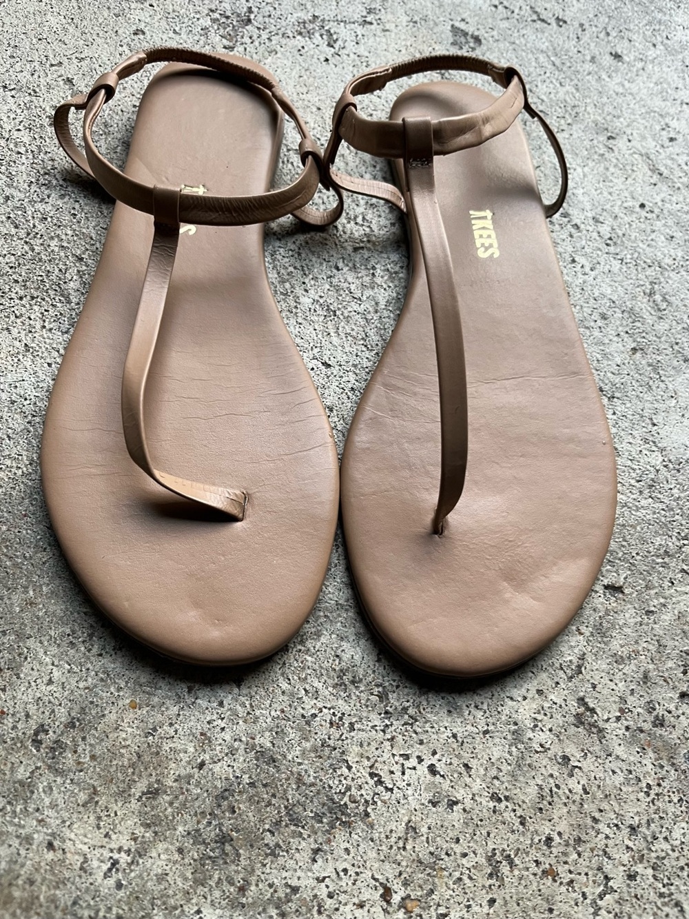 TKEES Nude/Tan Minimal T-Strap Sandals